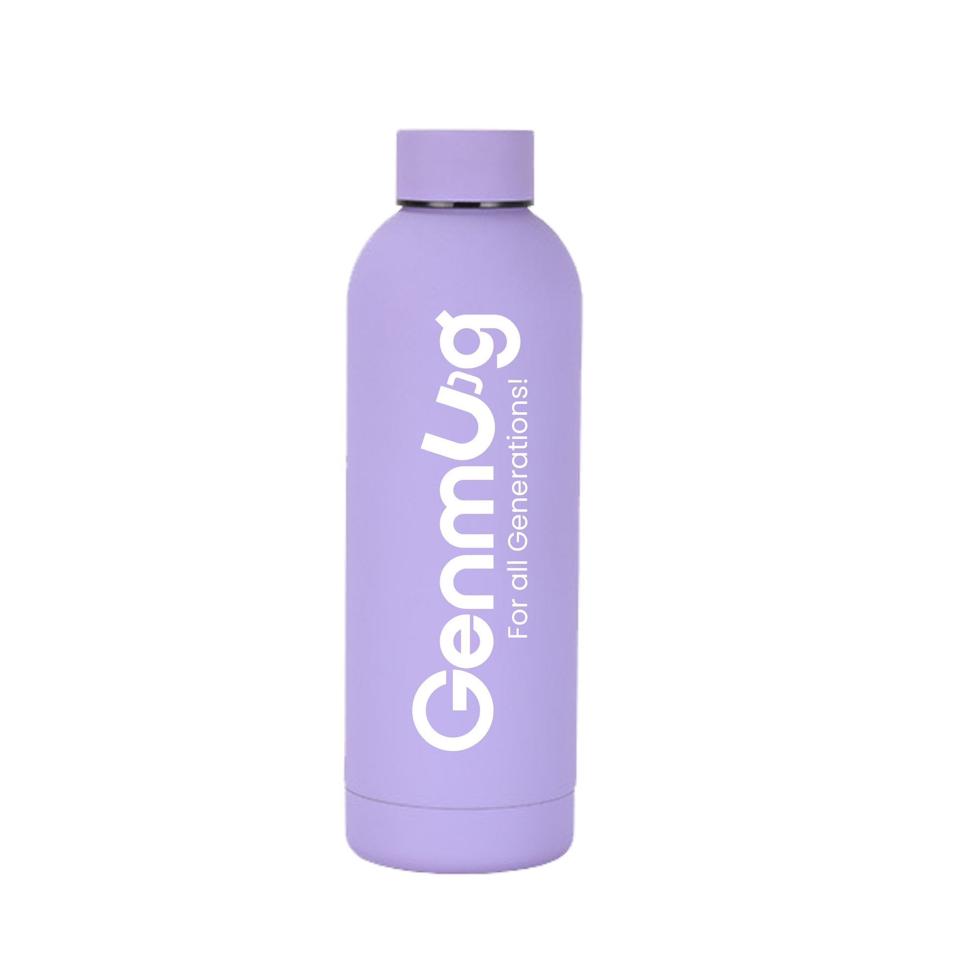 GenMug orange 500ml vacuum insulated stainless steel water bottle with soft-touch finish and leak-proof lid – keeps drinks hot or cold for 12+ hours.